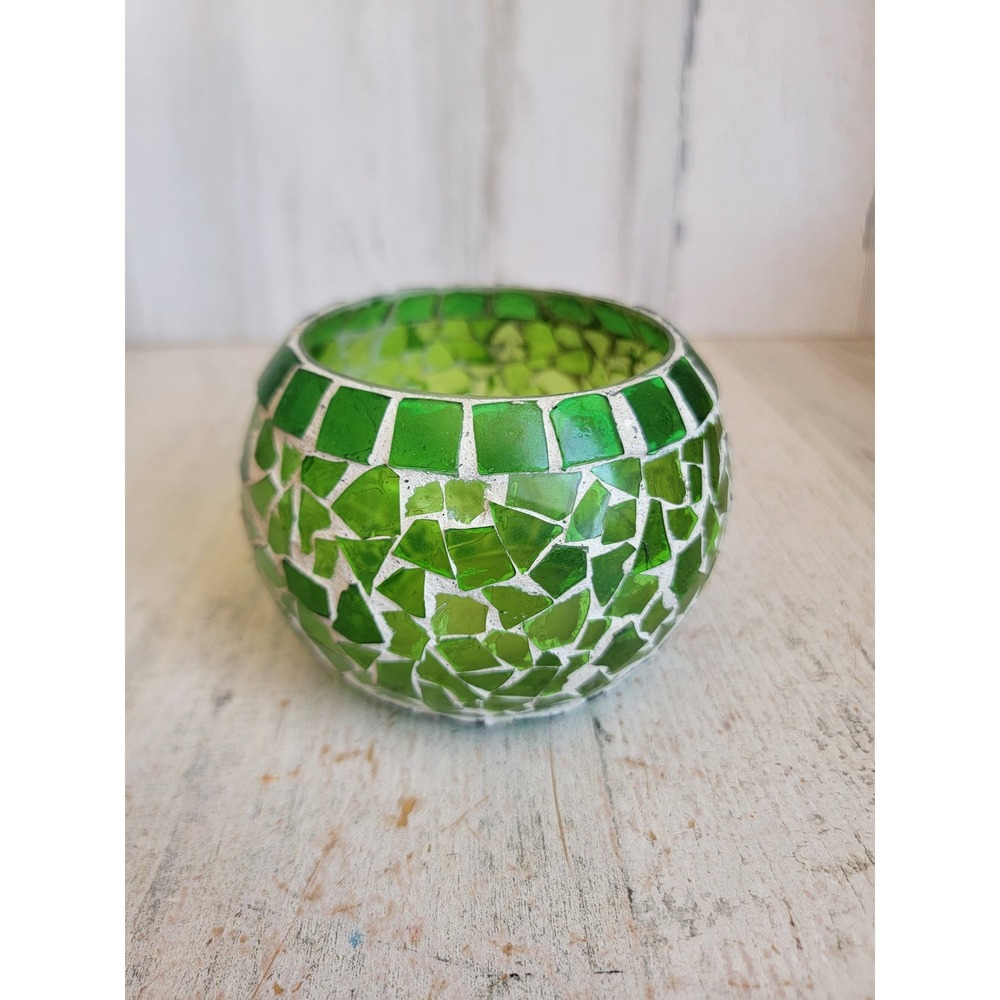 Tea light stained glass green vintage candle holder unique home decor figure